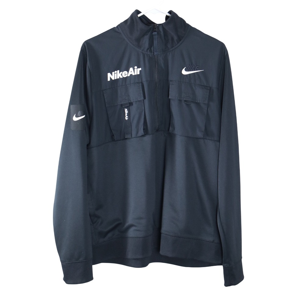 Nike Air Mens 1/2 Zip Pullover Jacket Black Utility Pocket Mock Neck Medium